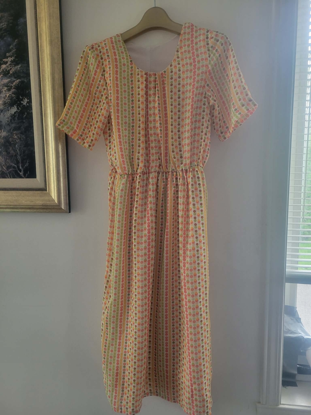 Women's Yellow & Pink Polka-Strip Midi Dress
